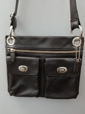 Danier Dark Brown Leather Messenger Bag with Silver Hardware